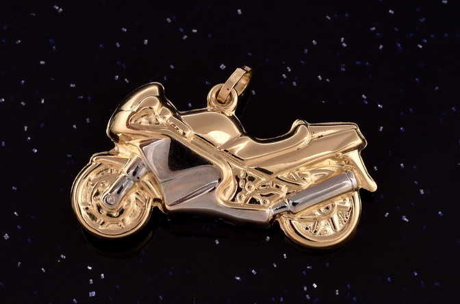 Zlatý přívěsek pro muže na Vánoce jako dárek - motorka rychlý stroj